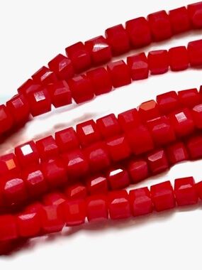 As Low As $2 Small Scarlet Red Faceted Cube Glass Beads 2.5mm x 2.5mm (90)